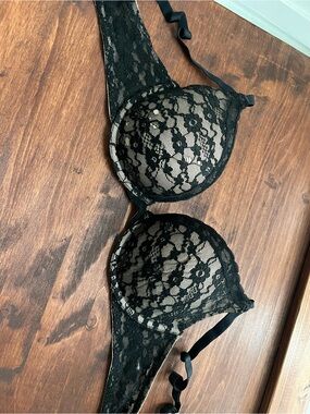 aerie Black Lace Overlay Push-Up Bra